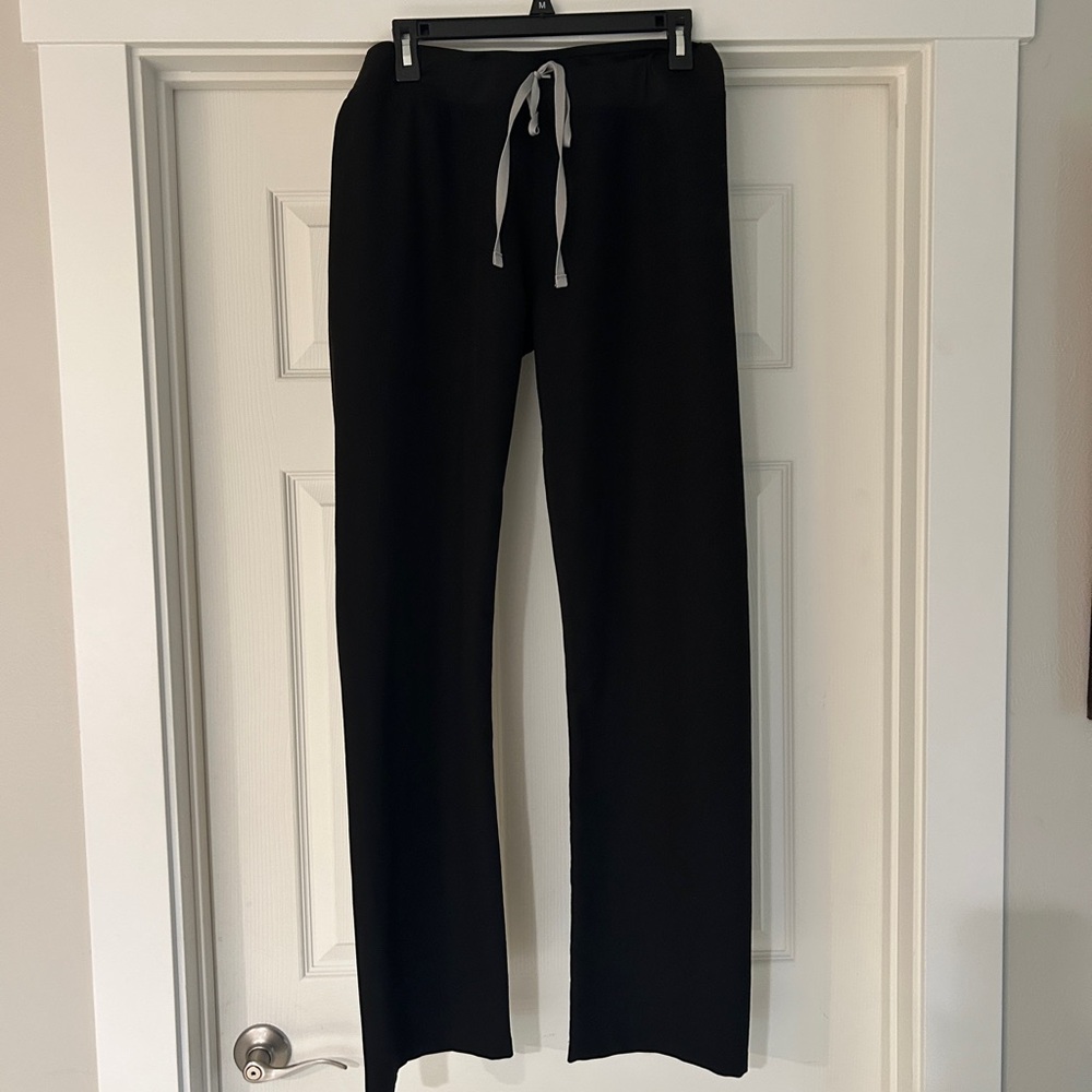 Figs Women's Black Straight Leg Pants with Light Gray Drawstring